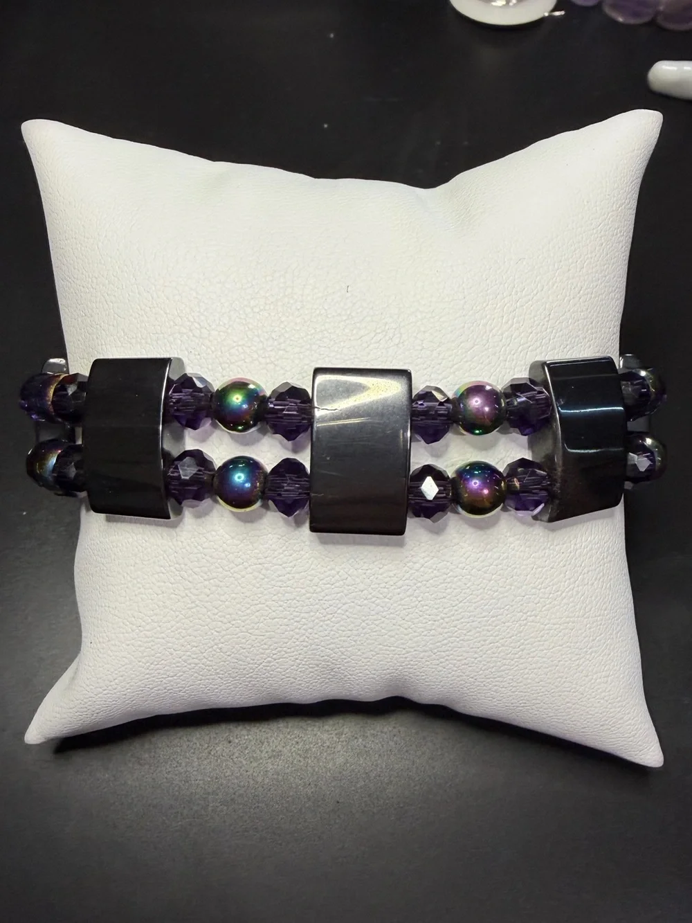 🌈Handmade Iridescent Rainbow Hematite & Dark Crystal Stretch Bracelet